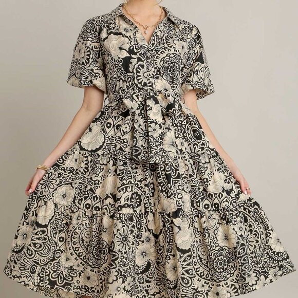 Umgee Dresses & Skirts - Umgee Full Size Mixed Print A-Line Tiered Midi Dress Plus Size- NEW WITH TAGS!
